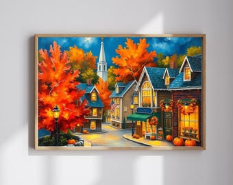 New England Village Jigsaw Puzzle: Autumn Thanksgiving Family Game