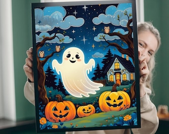 Puzzle z dyniami na Halloween: Scena z duchami, rodzinna zabawa