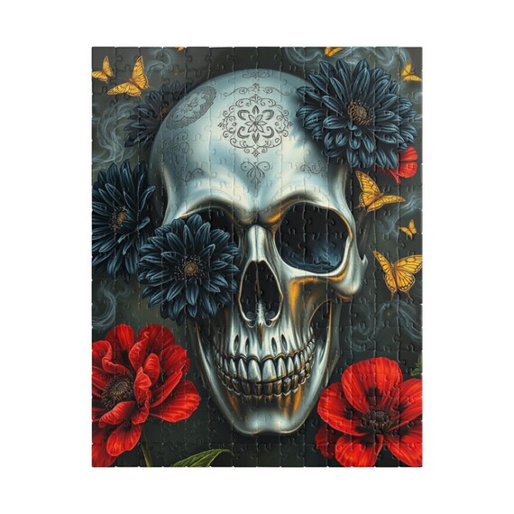 Gothic Floral Skull Jigsaw Puzzle | Day of the Dead Art - Etsy UK