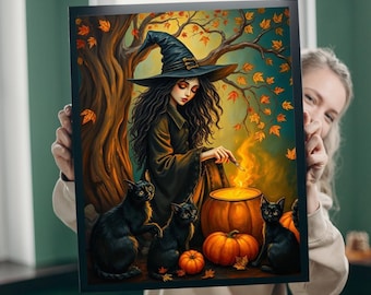 Witchy Cauldron Jigsaw Puzzle: Catspell Halloween Scene