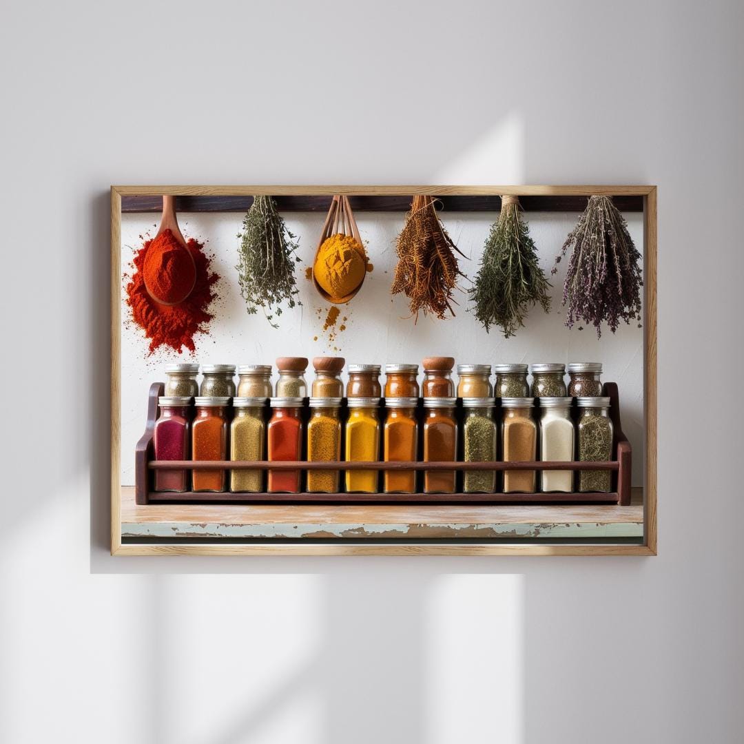 Wooden Spice Rack Puzzle, Colorful Powders and Dried Herbs, Kitchen ...