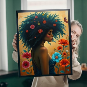 Black Woman Jigsaw Puzzle: Retro Floral Afro Art, Brain Teaser