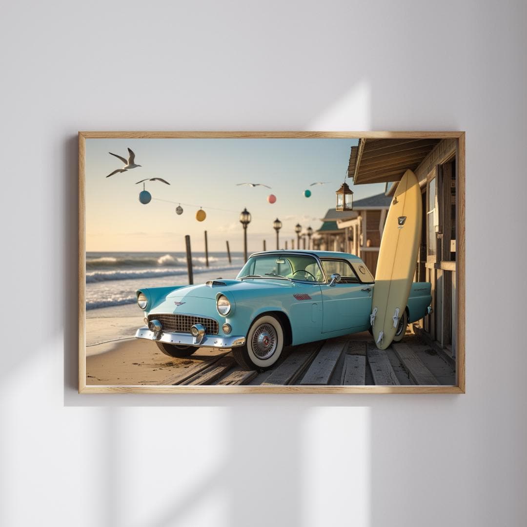 Vintage Car Jigsaw Puzzle - Classic 1955 Thunderbird | Retro Auto Beach Scene | Family Time, Best Gift for Car Lover, Puzzle Game Night