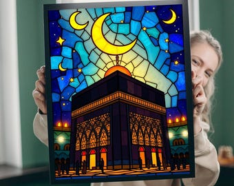 Kaaba at Night Puzzle: Stained Glass Style Islamic Landmark