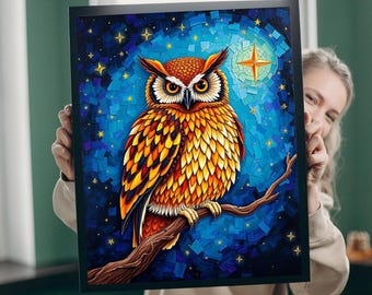 モザイクフクロウのジグソーパズル：星空の夜の鳥アート - Etsy 日本