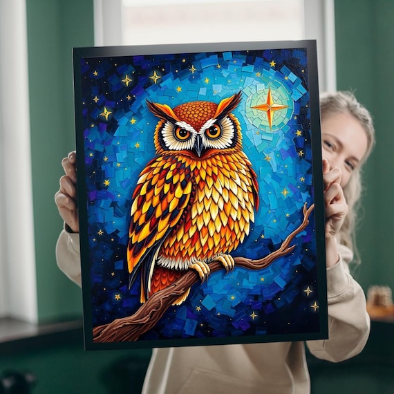 モザイクフクロウのジグソーパズル：星空の夜の鳥アート - Etsy 日本