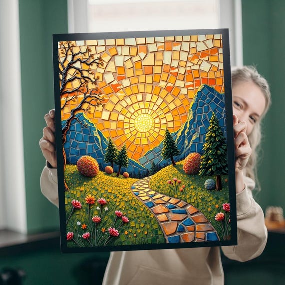 Mosaic Landscape Puzzle: Vibrant Nature Artwork, Family Fun - Etsy