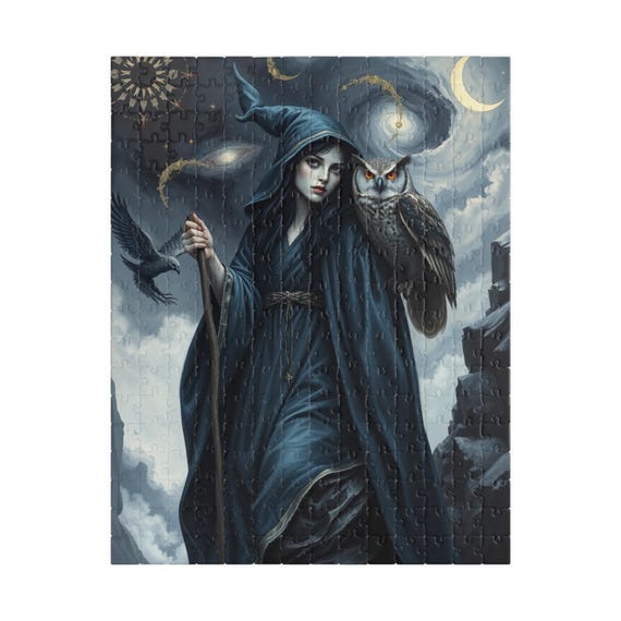 Mystical Night Witch Puzzle: Enchanting Dark Fantasy Art - Etsy