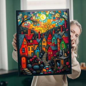 Colorful Halloween Village Jigsaw Puzzle - 110, 252, 520, 1014 Pieces, Cozy Home Decor, Fun Family Activity, Unique Gift Idea, Relaxation