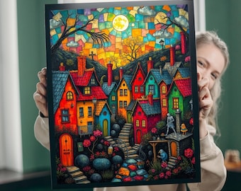 Colorful Halloween Village Jigsaw Puzzle: Cozy Home Decor