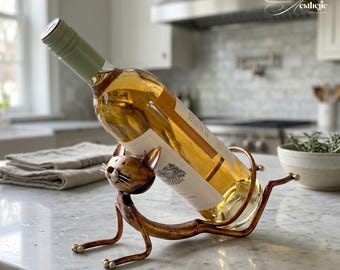 Metal Cat Wine Rack – Refined Iron Home Bar Decor Holder