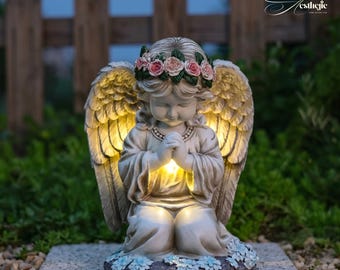 Betende Engel Statue - Beleuchtete Garten Dekoration