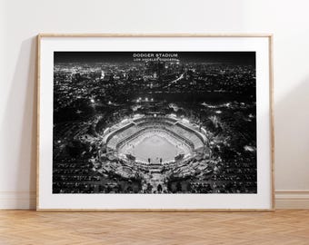 ドジャースタジアムのポスター、ロサンゼルス ドジャース、花婿、MLB ポスター、ファン ポスター、白黒、スポーツ装飾、野球スタジアムのプリント