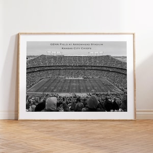 GEHA Field at Arrowhead Stadium, Kansas City Chiefs, NFL Print, Fan Poster, Black and White, Sport Decor, American Football Stadium Print