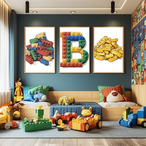 Color Building Blocks Art, Minifigure Wall Art, Teen Boy Bedroom DIY Printable, Kid Home Decor, Modern Color Poster Gift, Digital Download