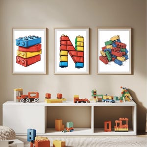Color Building Blocks Art, Minifigure Wall Art, Teen Boy Bedroom DIY Printable, Kid Home Decor, Modern Color Poster Gift, Digital Download