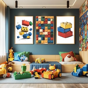 Color Building Blocks Art, Minifigure Wall Art, Teen Boy Bedroom DIY Printable, Kid Home Decor, Modern Color Poster Gift, Digital Download