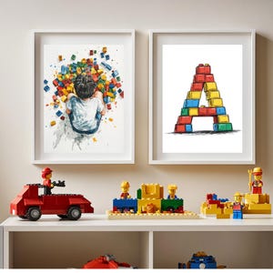 Color Building Blocks Art, Minifigure Wall Art, Teen Boy Bedroom DIY Printable, Kid Home Decor, Modern Color Poster Gift, Digital Download