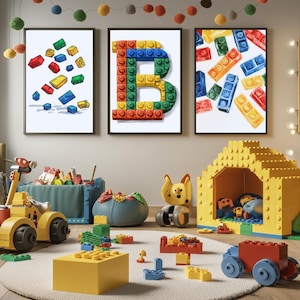 Color Building Blocks Art, Minifigure Wall Art, Teen Boy Bedroom DIY Printable, Kid Home Decor, Modern Color Poster Gift, Digital Download