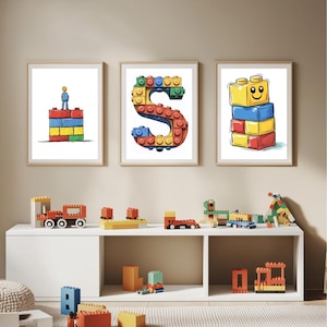 Color Building Blocks Art, Minifigure Wall Art, Teen Boy Bedroom DIY Printable, Kid Home Decor, Modern Color Poster Gift, Digital Download