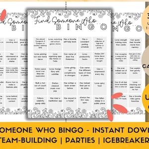 Vind iemand die bingo speelt | Afdrukbaar ijsbrekerspel | Kantoorteambuilding, klaslokaal, feesten, bruiloften | 50 bingokaarten | Direct downloaden