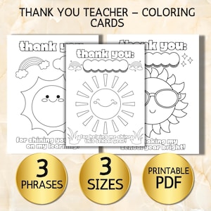 Tarjeta de agradecimiento para maestros imprimible - Tarjeta para colorear en 3 tamaños / Regalo de agradecimiento para maestros de fin de año para niños / Tamaño carta (EE. UU.), 5x7, A4 (descarga en PDF)