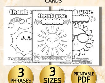 Thank You Teacher Printable – Coloring Card in 3 Sizes | End Of Year Teacher Appreciation Gift for Kids | US Letter, 5x7, A4 PDF Download |