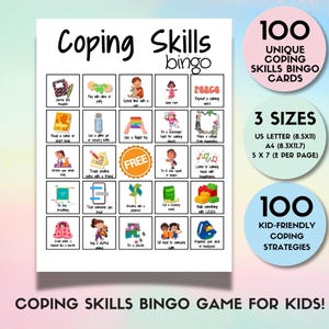 Mental Health Bingo Game for Kids – 100 Unique SEL Bingo Cards + 100 Coping Strategies | Printable PDF for Counseling & Classrooms