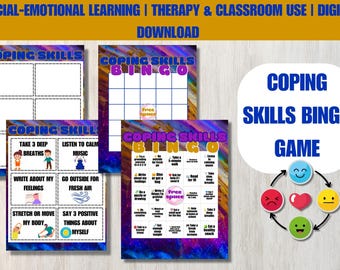 Coping Skills Bingo Game | SEL & Mindfulness Activity | Emotional Regulation for Kids | Therapy + Classroom Resource | Digital Download