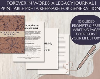 Legacy Journal | Self Reflection Printable PDF | Guided Prompts for Life Story | Reflection Journal | 100 Pages | Digital Download