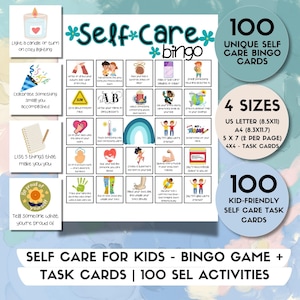 Wellness Bingo + Aufgabenkarten für Kinder - 100 druckbare Aktivitäten für Emotionale Regulierung, SEL & ruhige Ecken