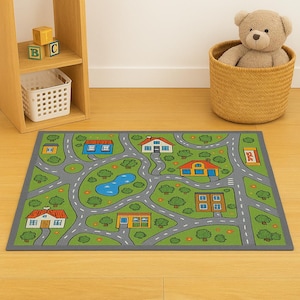 Interaktiver Kinder-Teppich für den Außenbereich - Verspieltes Straßenkarten-Design für fantasievolle Abenteuer, Gartenspaß, Spielzimmer-Dekor, Geschenk für kleine Entdecker