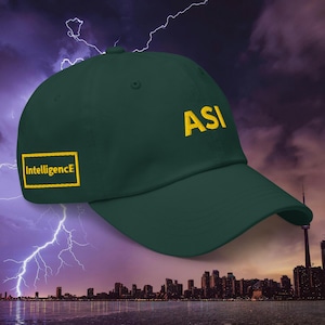 May include: A dark green baseball cap with a yellow embroidered patch that says "Intelligence" and a yellow embroidered "ASI" on the front.