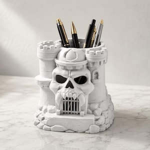 Skull Castle Pen Holder Gothic Desk Organizer, Dark Academia Office Decor, Halloween Desk Accessory, Unique Gift for Him, Fantasy Pencil Pot