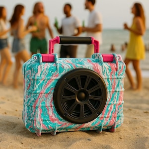 Pink and Turquoise Beach Vibe Custom Waterproof Speaker