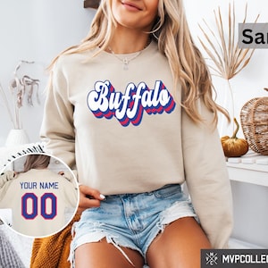 Sweat-shirt de football Buffalo rétro - Pull ras du cou de football Buffalo vintage - Chemise Buffalo tendance - Sweat-shirt de football personnalisé