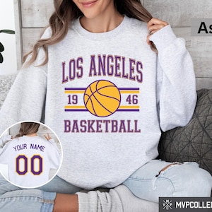 Sudadera retro de baloncesto de Los Ángeles - Sudadera vintage de cuello redondo de Los Ángeles - Camiseta de moda de Los Ángeles - Sudadera de baloncesto personalizada