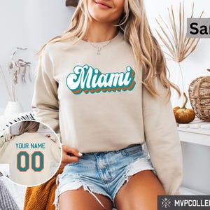 Retro Miami Football Sweatshirt - Vintage Miami Football Crewneck - Trendy Miami Shirt - Customized Football Sweatshirt
