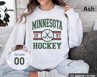 Sweat-shirt de hockey rétro du Minnesota - col rond de hockey vintage du Minnesota - chemise tendance du Minnesota - sweat-shirt de hockey personnalisé