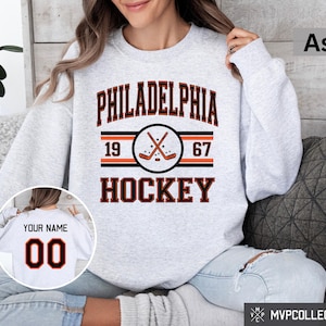 Retro Philadelphia Hockey-Sweatshirt - Vintage Philadelphia Hockey Rundhalsausschnitt - Trendiges Philadelphia Shirt - Individuelles Hockey-Sweatshirt