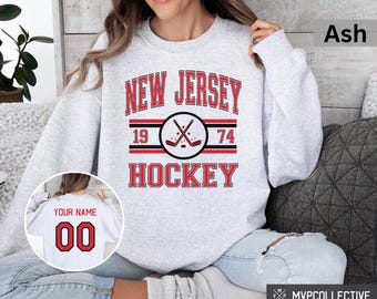 Retro New Jersey Hockey Sweatshirt - Vintage New Jersey Hockey Crewneck - Trendy New Jersey Shirt - Customized Hockey Sweatshirt