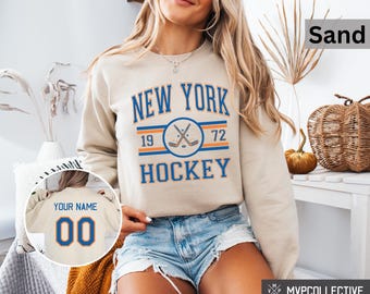 Retro New York Hockey Sweatshirt - Vintage New York Hockey Rundhalsausschnitt - Trendiges New York Shirt - Individuelles Hockey Sweatshirt