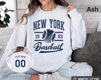 Retro New York honkbal sweatshirt - Vintage New York honkbal trui met ronde hals - Trendy New York shirt - Gepersonaliseerd honkbal sweatshirt