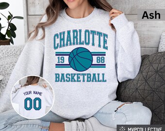 Sudadera retro de baloncesto de Charlotte - Sudadera vintage de cuello redondo de Charlotte - Camiseta de moda de Charlotte - Sudadera de baloncesto personalizada