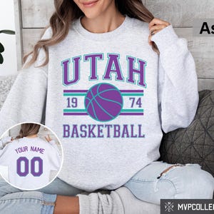 Bluza koszykarska Retro Utah - Bluza z okrągłym dekoltem Vintage Utah - Modna koszulka Utah - Spersonalizowana bluza koszykarska