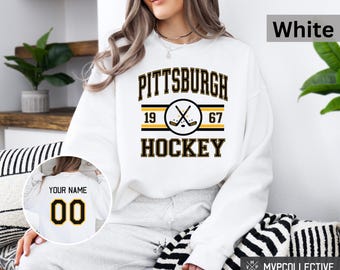 Pittsburgh Hockey Retro-Sweatshirt – Vintage Pittsburgh Hockey Rundhalsausschnitt – Trendiges Pittsburgh-Shirt – Individuell gestaltetes Hockey-Sweatshirt