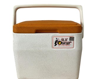 Vintage Coleman Lil Oscar Cooler 5272 Retro Orange White Cup Holder Top 1979