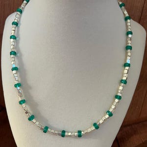 Teal & Silver Tone Bead Necklace – Elegant Glass and Czech Bead Jewelry for Any Occasion