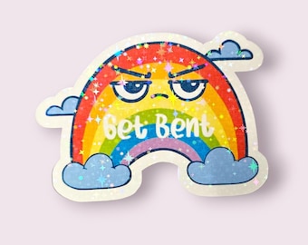 Naklejka Get Bent Rainbow – zabawny prezent w postaci naklejki z czarnym humorem