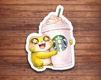 Naklejka z kawową żabą – wodoodporna naklejka Starbucks Love